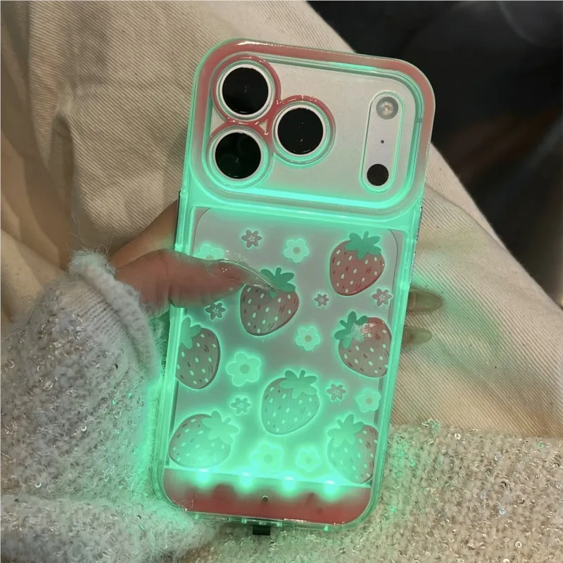 Change Color Luminous Call Light Up Flash Cute Strawberry Clover Phone Case Cover