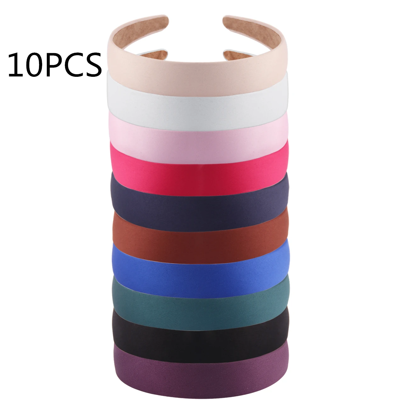 10pcs Solid Color Plastic Headband For Women 3cm Satin Adult Padded Hairbands Fashion Headwear Head Band Hair Accessories New