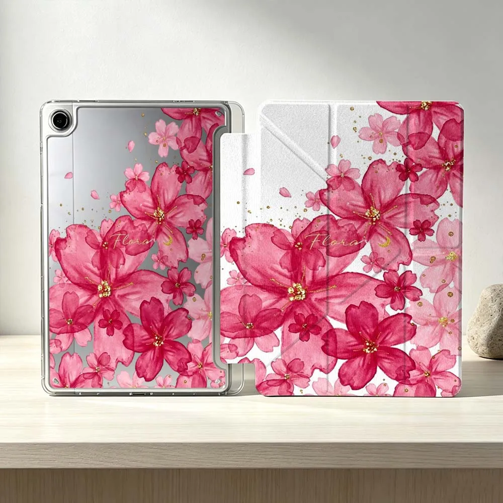 Pink Floral Pattern Foldable Tablet Case with Soft Finish