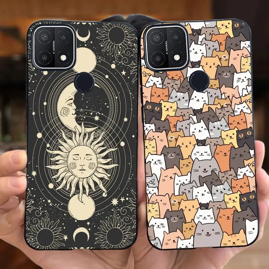 Phone Case Soft Silicone for Oppo A15 A15s Cute Marble Moon Animals Back Cover