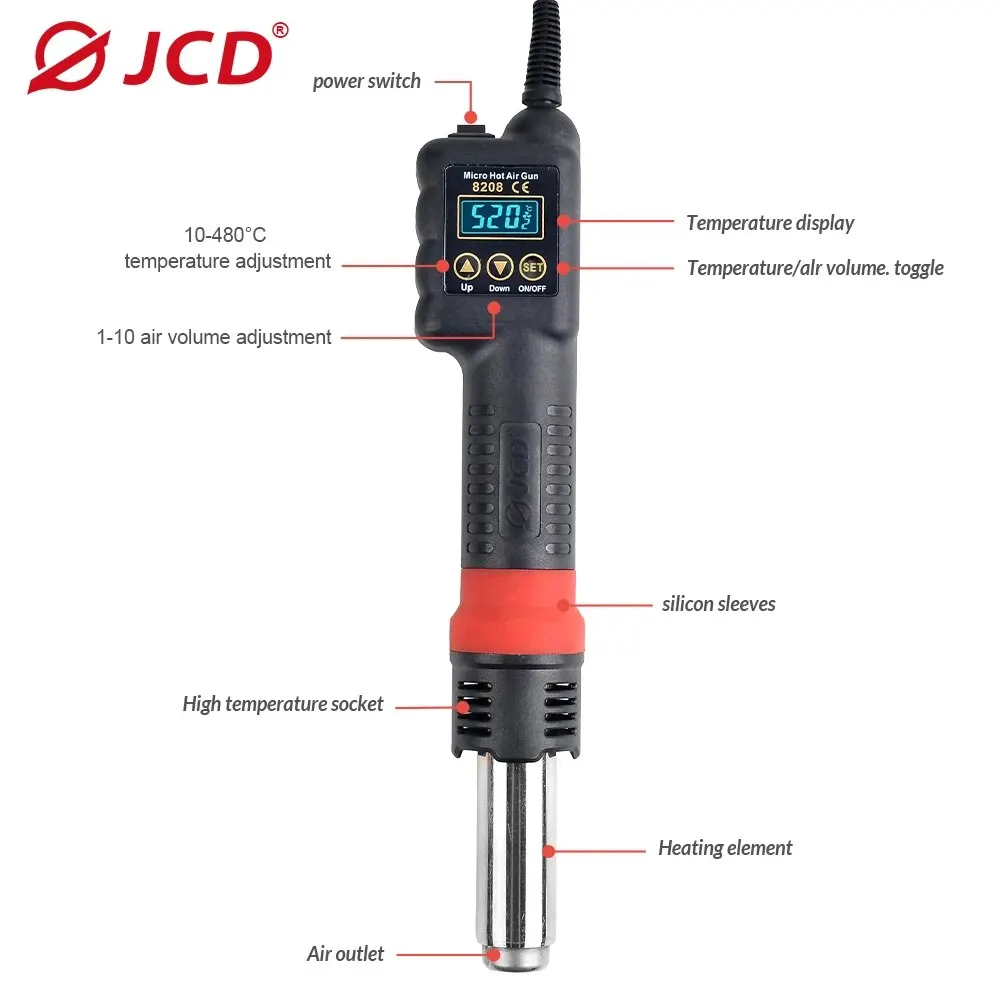 JCD Micro Hot Air Gun 8208 750W Soldering Welding Rework Station LCD Digital Display All-in-one Heat Gun BGA IC Solder Tools 3