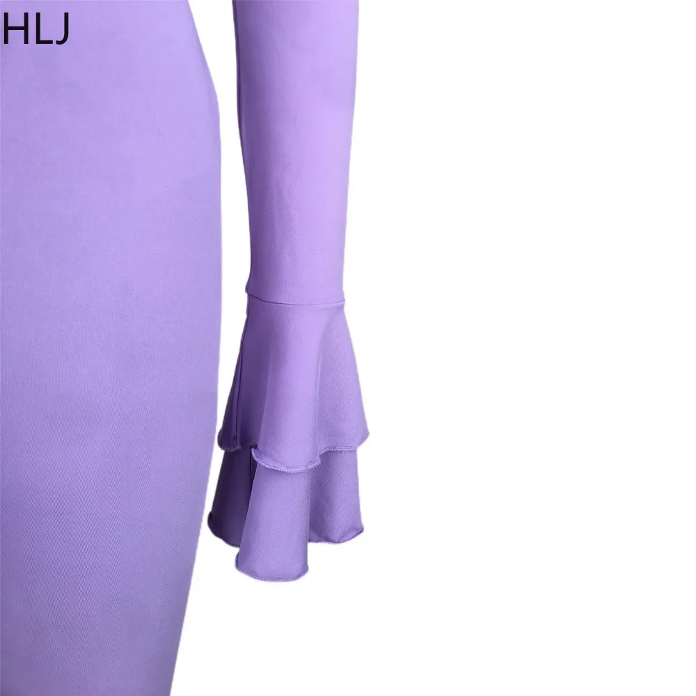 HLJ Sexy Solid Color Bodycon Backless Jumpsuits Women Round Neck Flared Sleeve Slim Playsuits Casual Female Sporty Overalls 2024