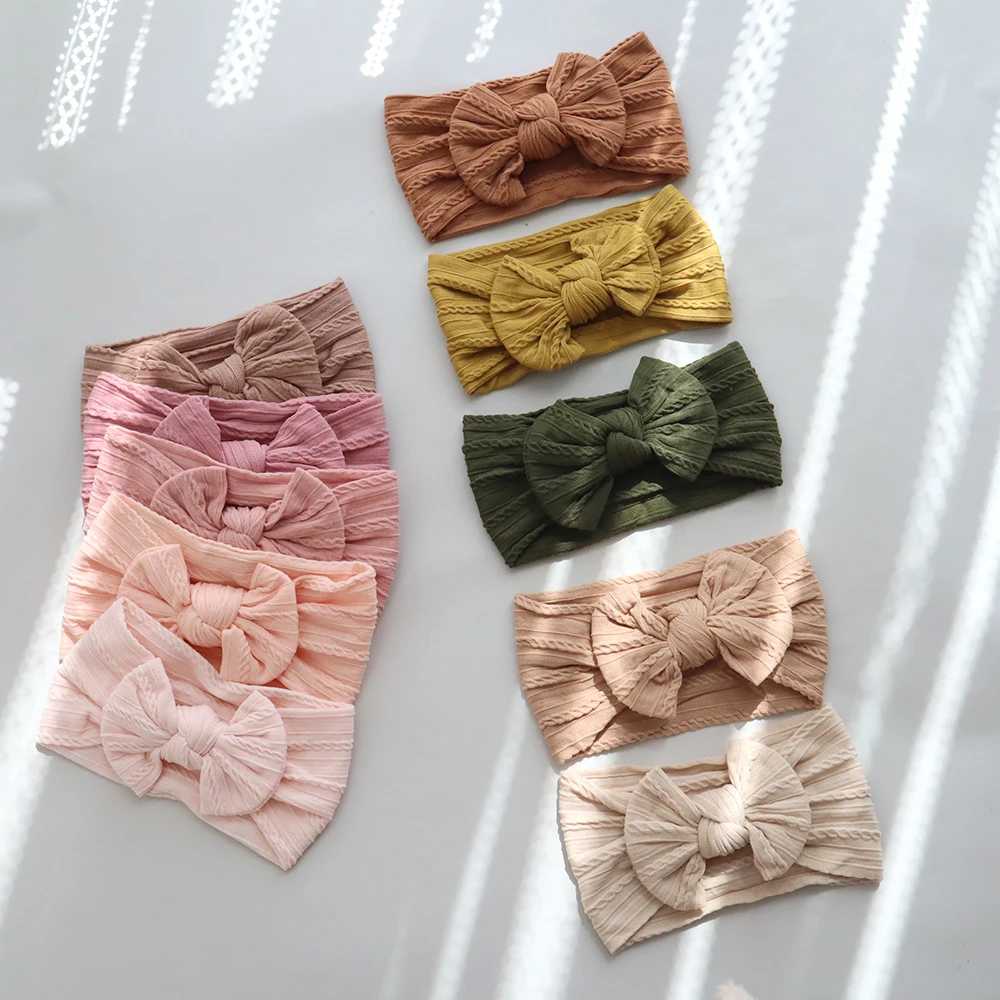 Newborn Baby Girl Headband Cable Knit Hair Band Children Nylon Headbands Toddler Head Wrap Bow Knot Turban Kid Hair Accessories baby headbands infant toddler baby girl headband pompom trim nylon bow headwrap top knot baby head wraps pink