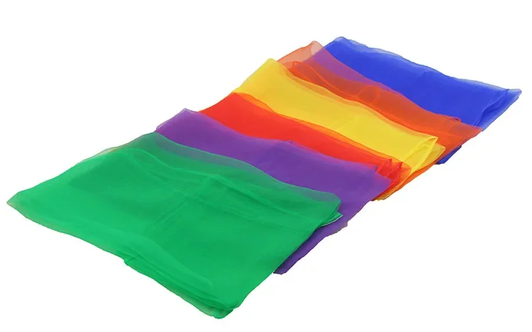 60x60cm Performance Dance Show Scarf Rainbow Gauze Baby Juggling Dance Gymnastics Ballet Colored Gym Gauze 12pcs/pack gymnastics scarves