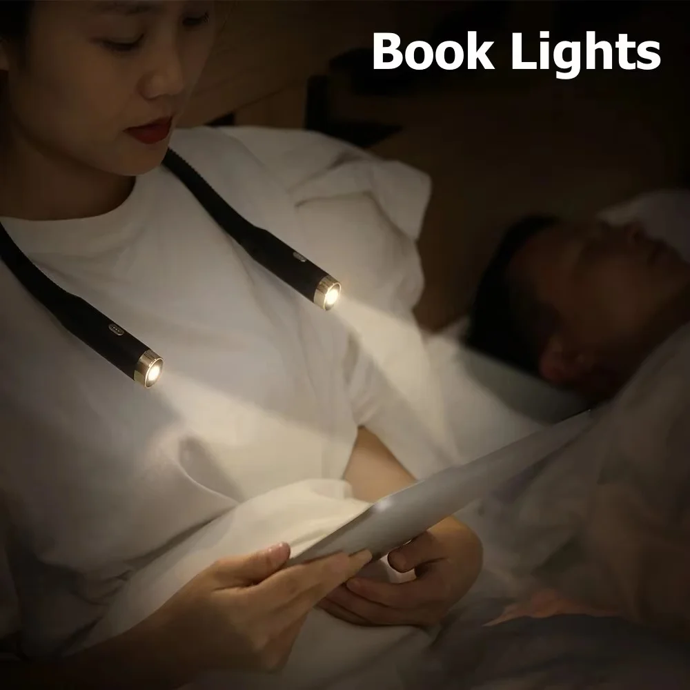 Book Light Neck Reading Book Lights Double Header Hanging Light Portable LED Handfree Work Night Light Camping Flashlight