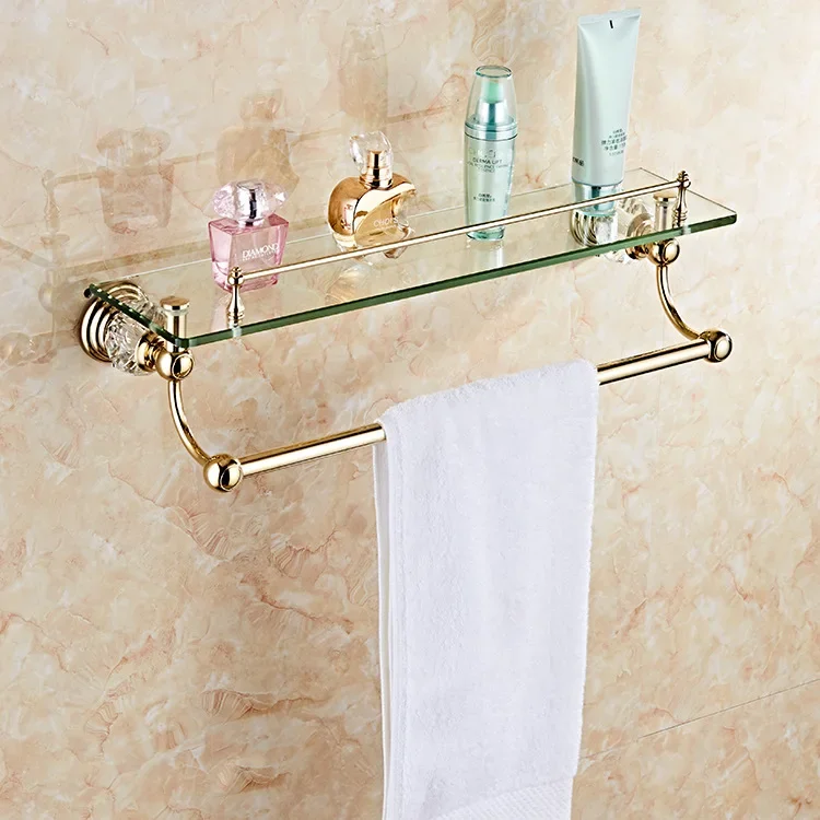 Gold Crystal Towel Rack European Bathroom Hooks Hardware Suite Bathroom Brass Shower Basket Towel Ring Accessories