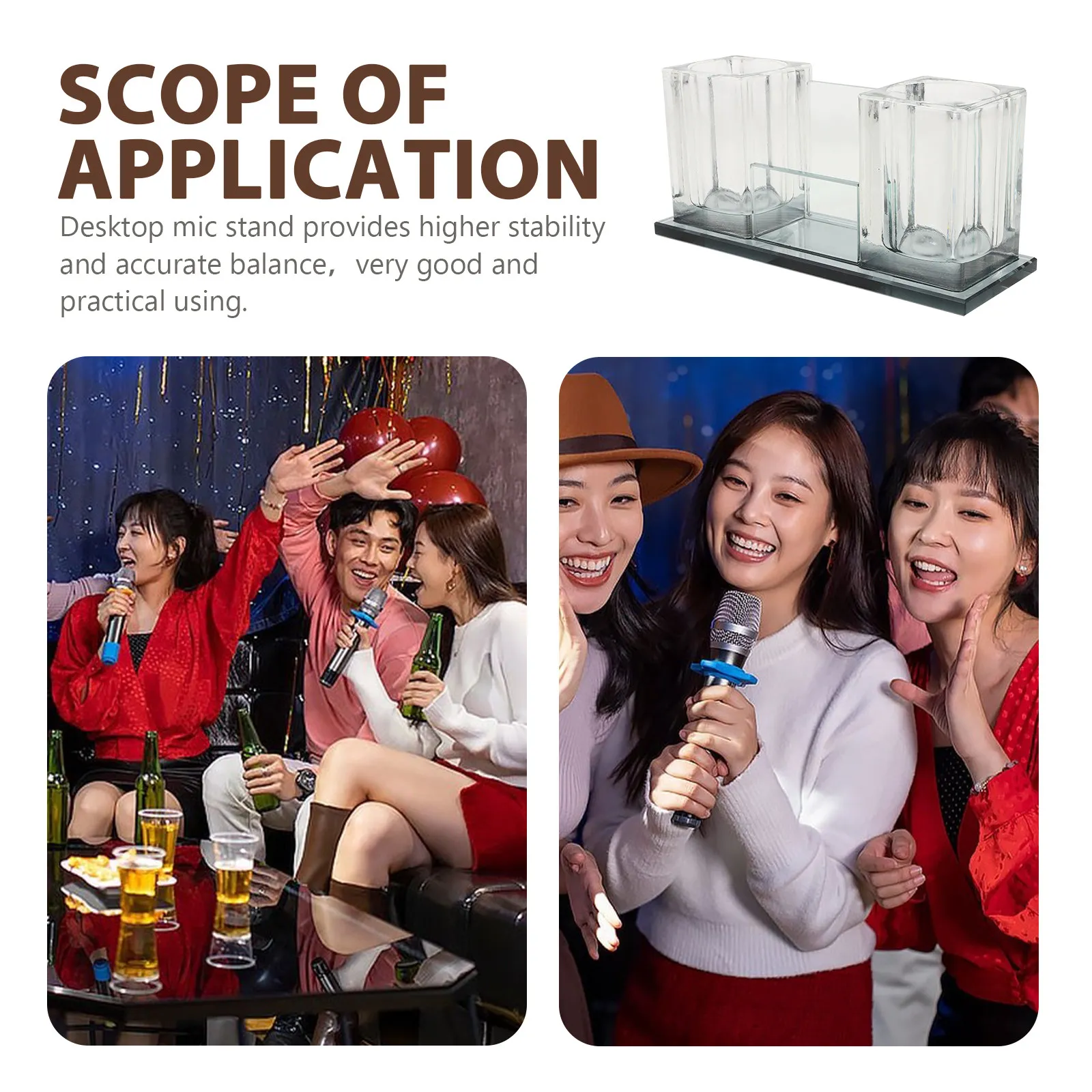 2슬롯 데스크탑 마이크 스탠드 아크릴 마이크 홀더 무선 사무실 홈 스튜디오용 안정적인 테이블탑 베이스 크리스탈 클리어 마이크 스탠드