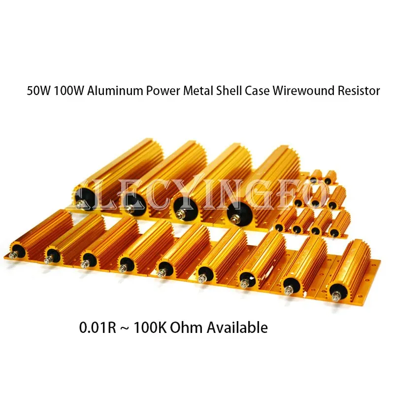 RX24 100W 50W Watt Power Metal Shell Aluminium Gold Resistor 1R 2R 3R 4R 5R 6R 8R 10R 15R 20R 30R 40R 100R 200R 220R Resistance