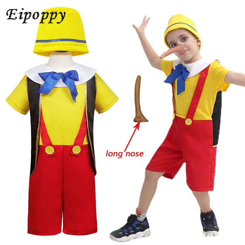 

Pinocchio Costume for Kids Boys Funny Pinocchio Cosplay Costumes Child Clothes Free Nose Halloween Uniform for Kid