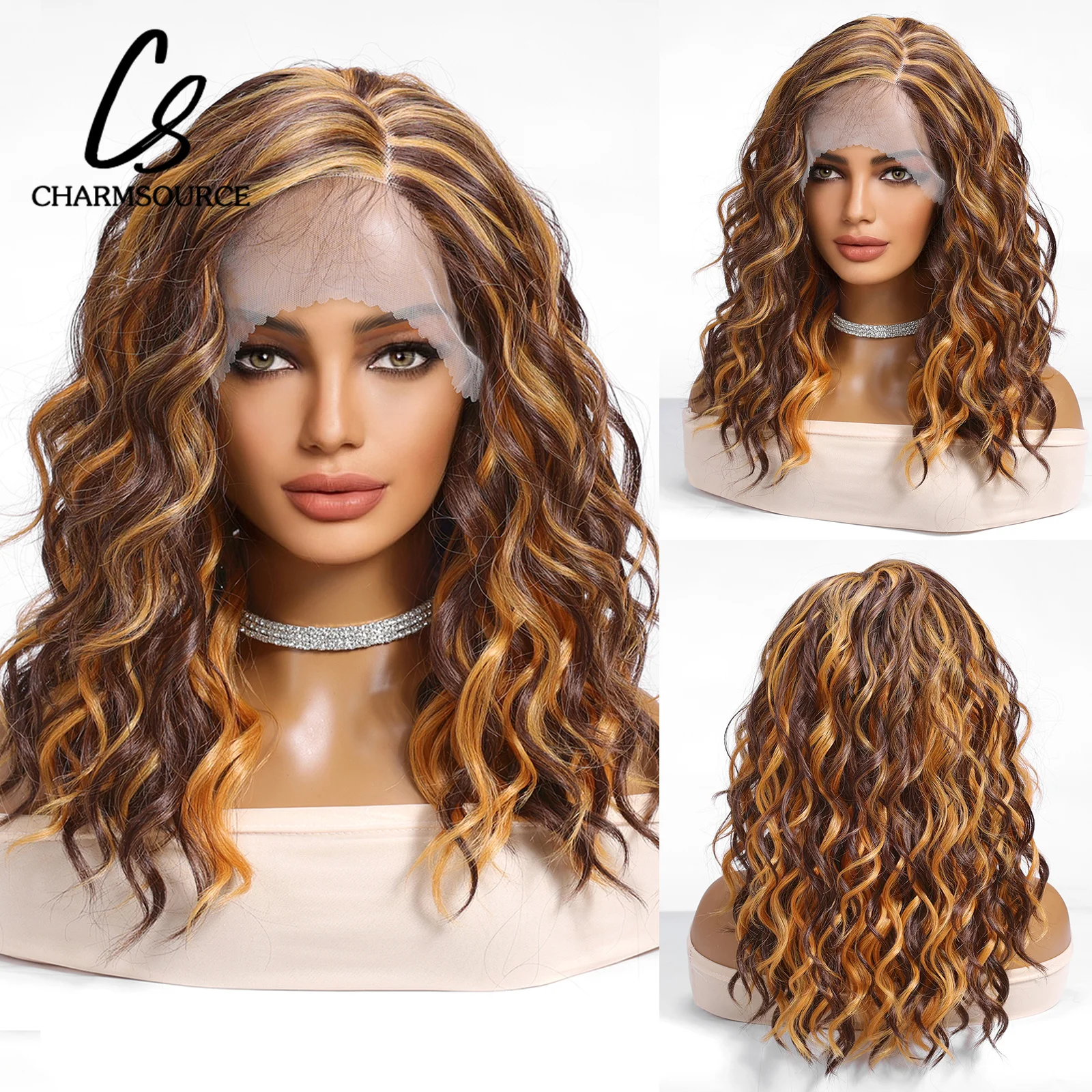 Synthetic Wig CharmSource Synthetic Lace Front Wigs Orange Brown Short BOB Wig with Side Part Daily Use Party Wig for Women Heat Resistant