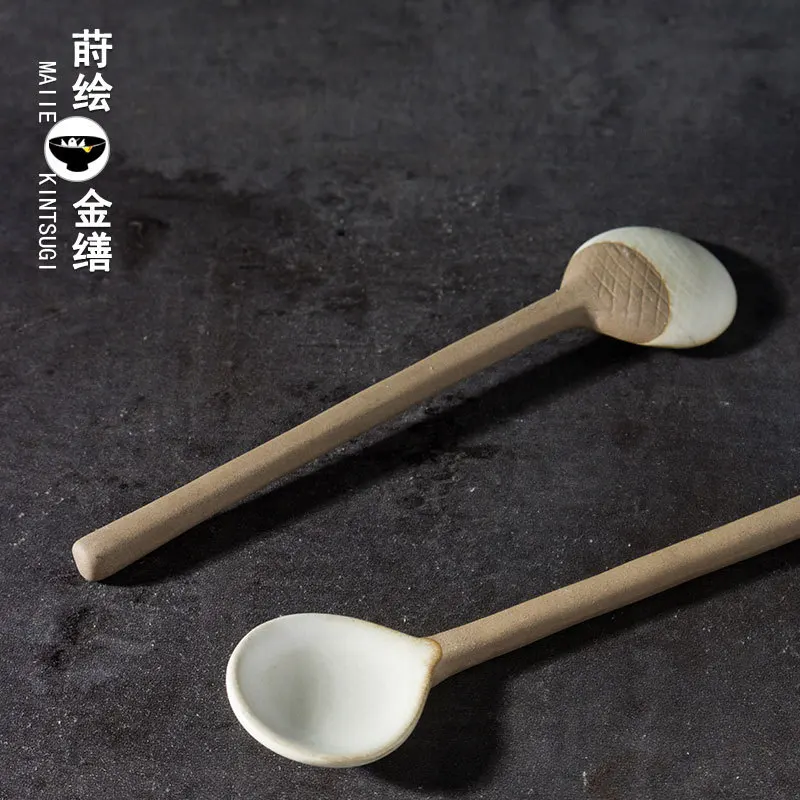 

Creative Vintage Coffee Spoon Tablespoon Ceramic Long Handle Coffee Spoon Creative Stoneware Stirring Spoon Ceramic Coffee Spoon