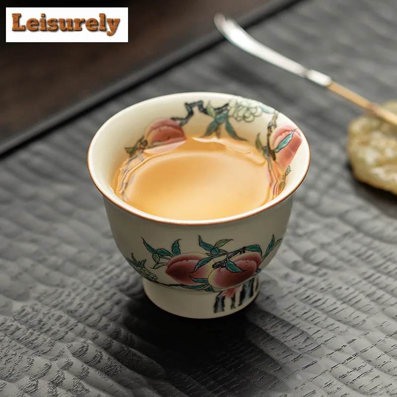 2pc/lot Antique Ru Kiln Porcelain Teacup Nine Peach High Footed Cup Personal Master Cup Tasting Mug Tea Bowl Kung Fu Teaset 70ml