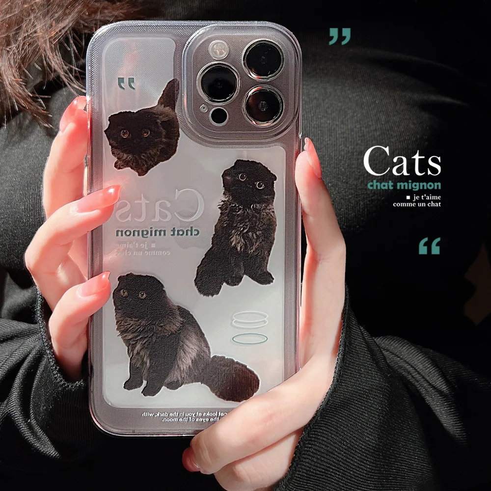 Black Cats Silicone Soft Cute Cartoom Family Animal Phone Case Per Iphone 11 Xsmax X Xr 12Mini 13 14 Promax 7 8 Plus 15Pro Cover