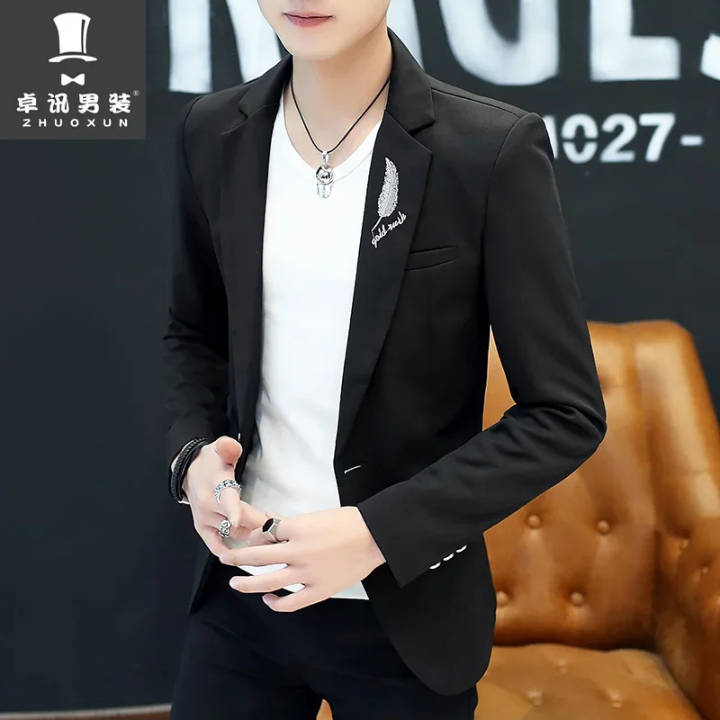 HO male Cultivate one's morality fashion handsome printing a thin blazer Autumn new youth single blazer