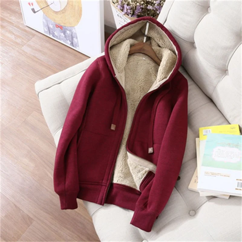 2023 New Sports  Leisure Set Women's Zipper Solid Coat Women's Autumn/Winter Korean Edition Student Plush Thickened Hoodie Set