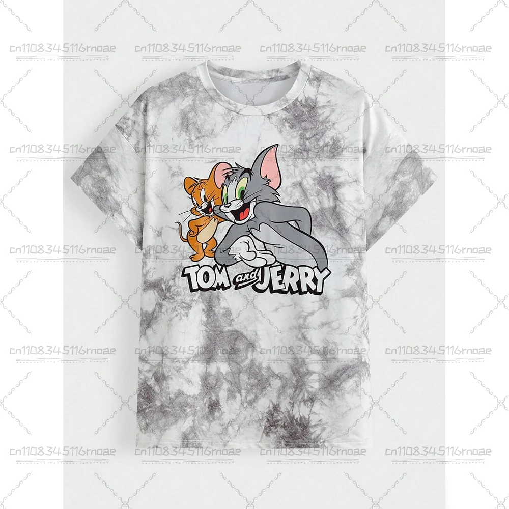 TOM&JERRY Cartoon Pattern Printed Knitted Cute Children's Casual Top Fashion Street T-shirt Summer Adult Short sleeved T-shirt 1