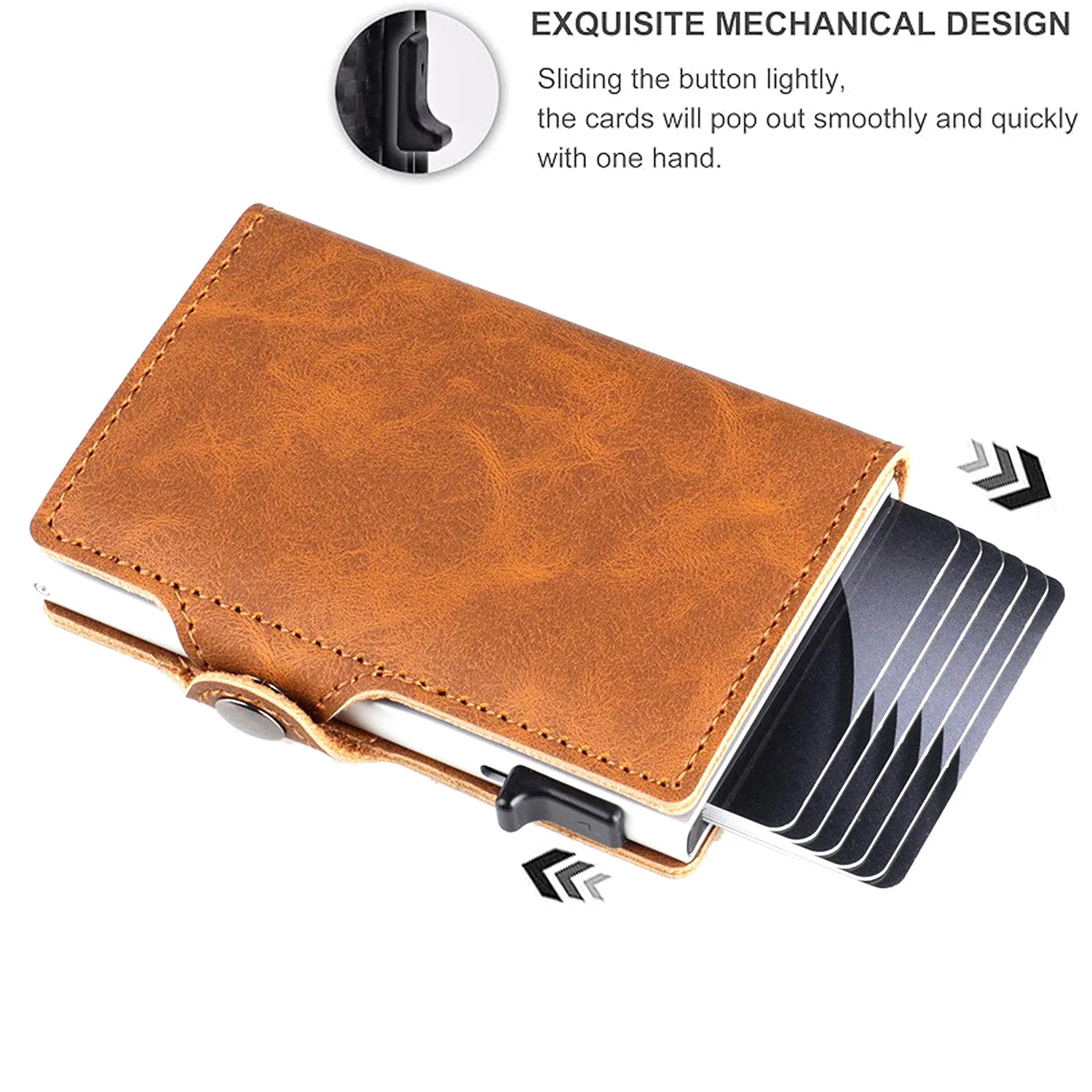 SEMORID Mens Wallet Card Holder Minimalist RFID Blocking Slim Wallet Multifunctional with ID Window （With buttons）