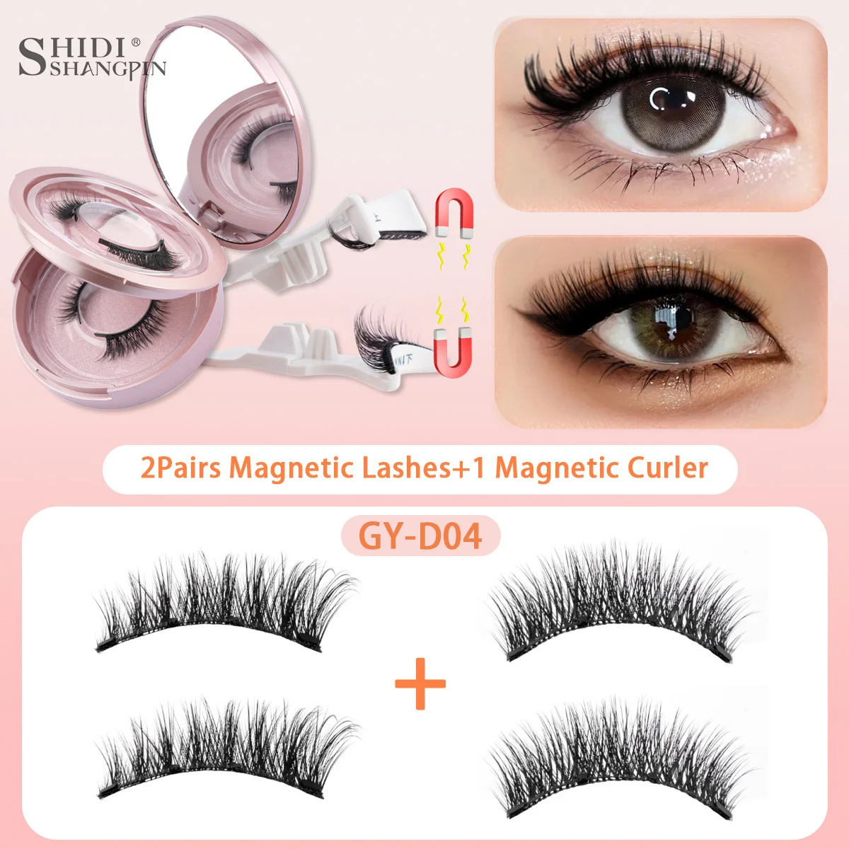 3D Magnetic Eyelash 2 Pairs Natural Fluffy False Eyelashes Waterproof Magnetic Eyelash Set with Curler No Glue Need Makeup