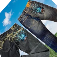 American vintage Liberty Goddess diamond jeans high-waisted straight-cut wide-leg jeans Y2K casual Ins street wear long pants