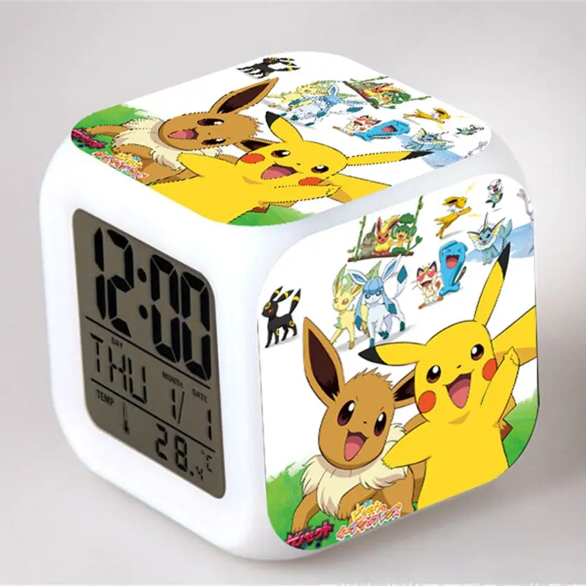 Anime Pokemon Sveglie Pikachu Bulbasaur Charmander Charizard Squirtle Psyduck Gengar Eevee Mewtwo Clock Figure Toys Doll