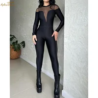 Women Sports Fitness Long Sleeve One-Piece Yoga Jumpsuits Black Sexy Tight Fitting High Waist Workout Suits