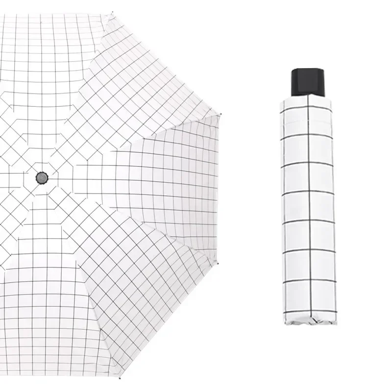 Manual Opening and Closing of Sun and Rain Dual Purpose Checkered Black Glue Sun Folding Umbrella