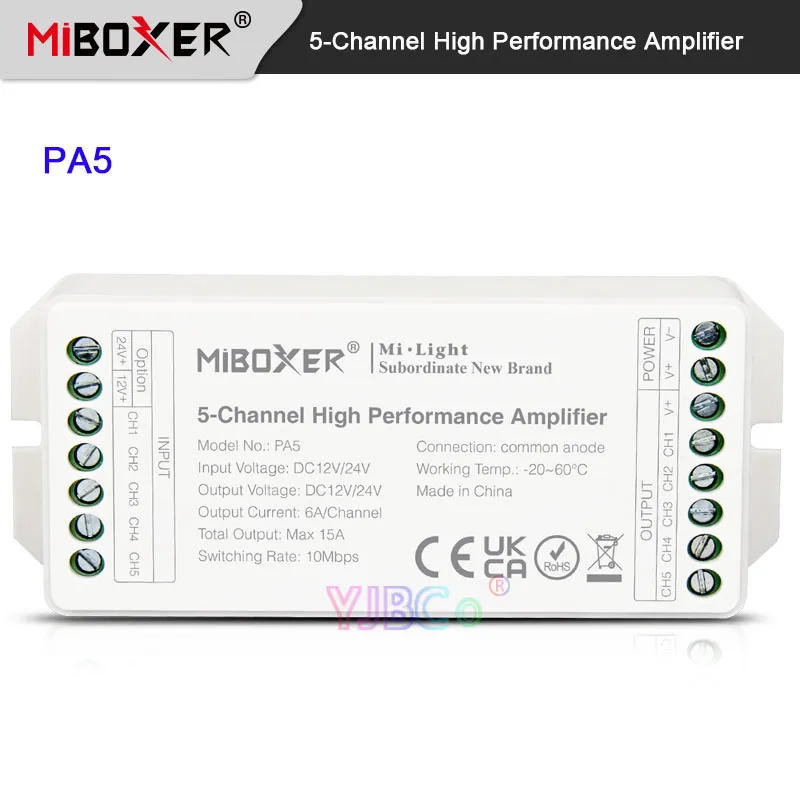 Miboxer LED 5 Channel High Performance Amplifier 12V 24V 15A PA5 output the signal of main controller completely & synchronously