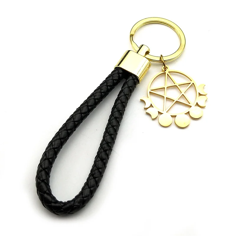 Goth Hexerei Satan Pentagramm Mond Edelstahl Schlüssel anhänger Frauen Gold Farbe Satan isch großen gotischen Schlüssel ring Schmuck 3692 – Detail 4