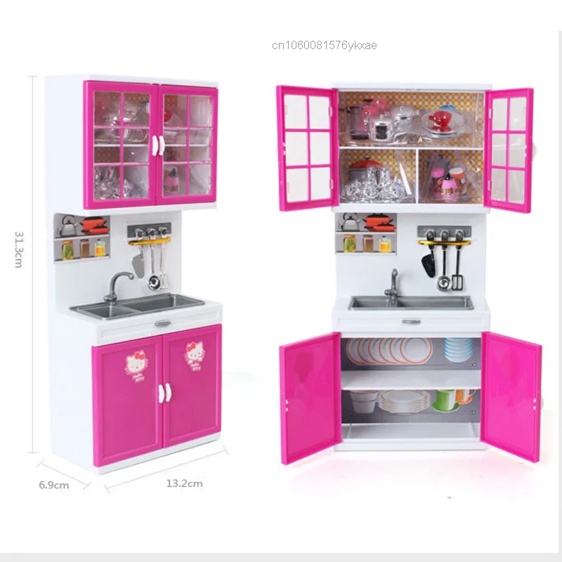 Sanrio Hello Kitty Mini Kitchen Cooking Utensils Miniature Dollhouse Blyth Barbies  Doll House Play Kitchen Accessories Toy Kids