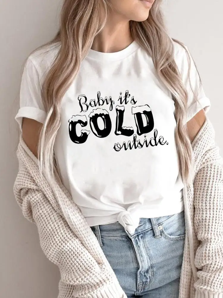 

Забавная Милая стильная Рождественская Женская Праздничная рубашка с надписью, модные женские новогодние футболки, футболка с принтом, футболка с графическим рисунком