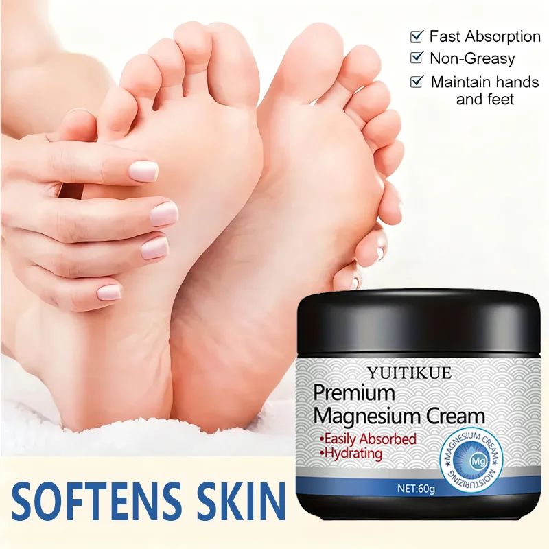 High-quality magnesium cream cares for the skin, absorbs easily, provides deep hydration, and is suitable for all skin types.