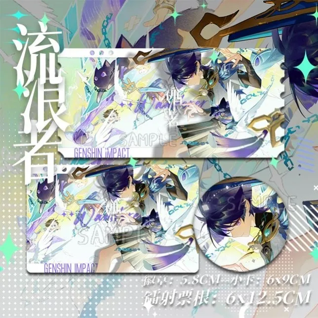 

Anime Peripheral Genshin Impact Wanderer Cosplay Fashion Badge Pin Brooch Laser Ticket Polaroid Souvenir Toy Fans Birthday Gift