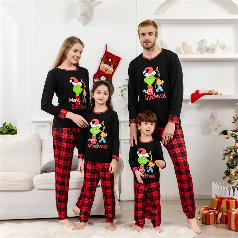 Pijamas navideños a juego para toda la familia, traje bonito de retales a  cuadros con estampado de Navidad, pijamas de dibujos animados de Año Nuevo  para papá, mamá y yo, Pj's| | -