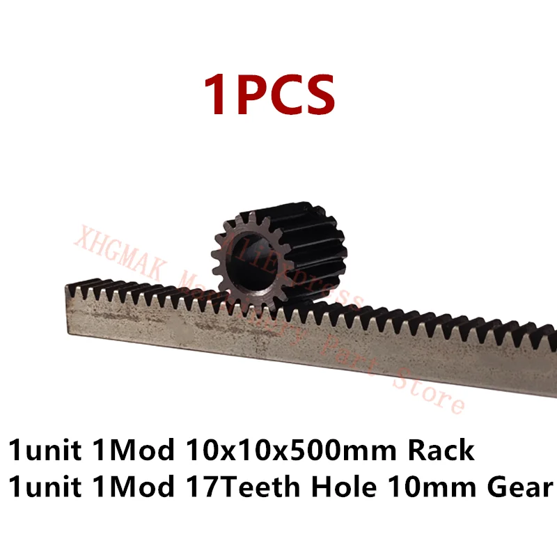 전체 치아 업그레이드 1mod 기어 랙 10*10*500mm + 1mod 17teeth 피니언 45 스틸 기어 메탈 기어 랙 및 피니언