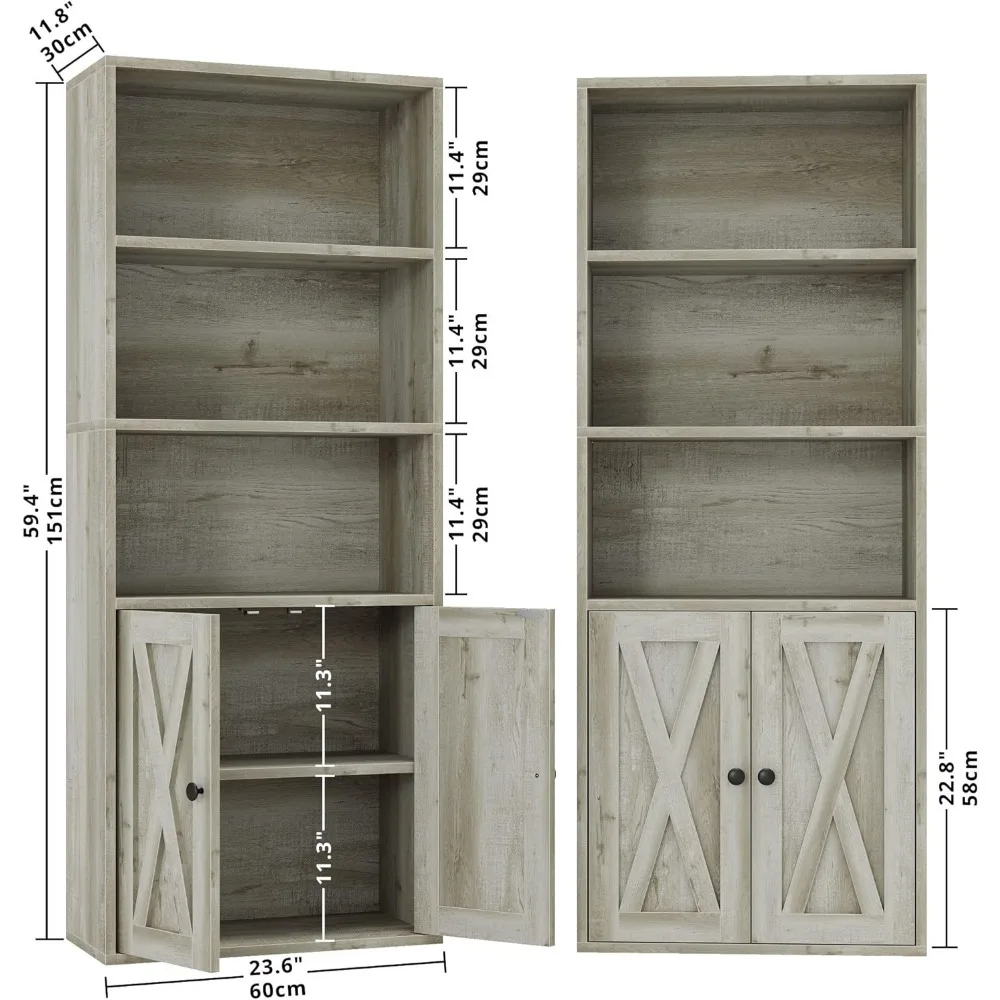 Industrial Bookshelves and Bookcases with Doors 11.8 in Depth Set of 2 Floor Standing 5 Shelf Display Storage Shelves Boo 3