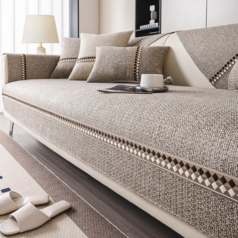 Cotton and Linen Sofa Cover Four Seasons Universal Sofas Pad Solid Color Sofa Mat for Living Room Anti-Slip Couch Cushion Home