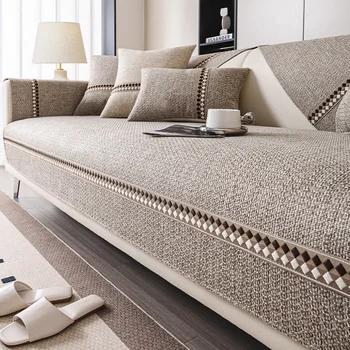 Cotton and Linen Sofa Cover Four Seasons Universal Sofas Pad Solid Color Sofa Mat for Living Room Anti-Slip Couch Cushion Home