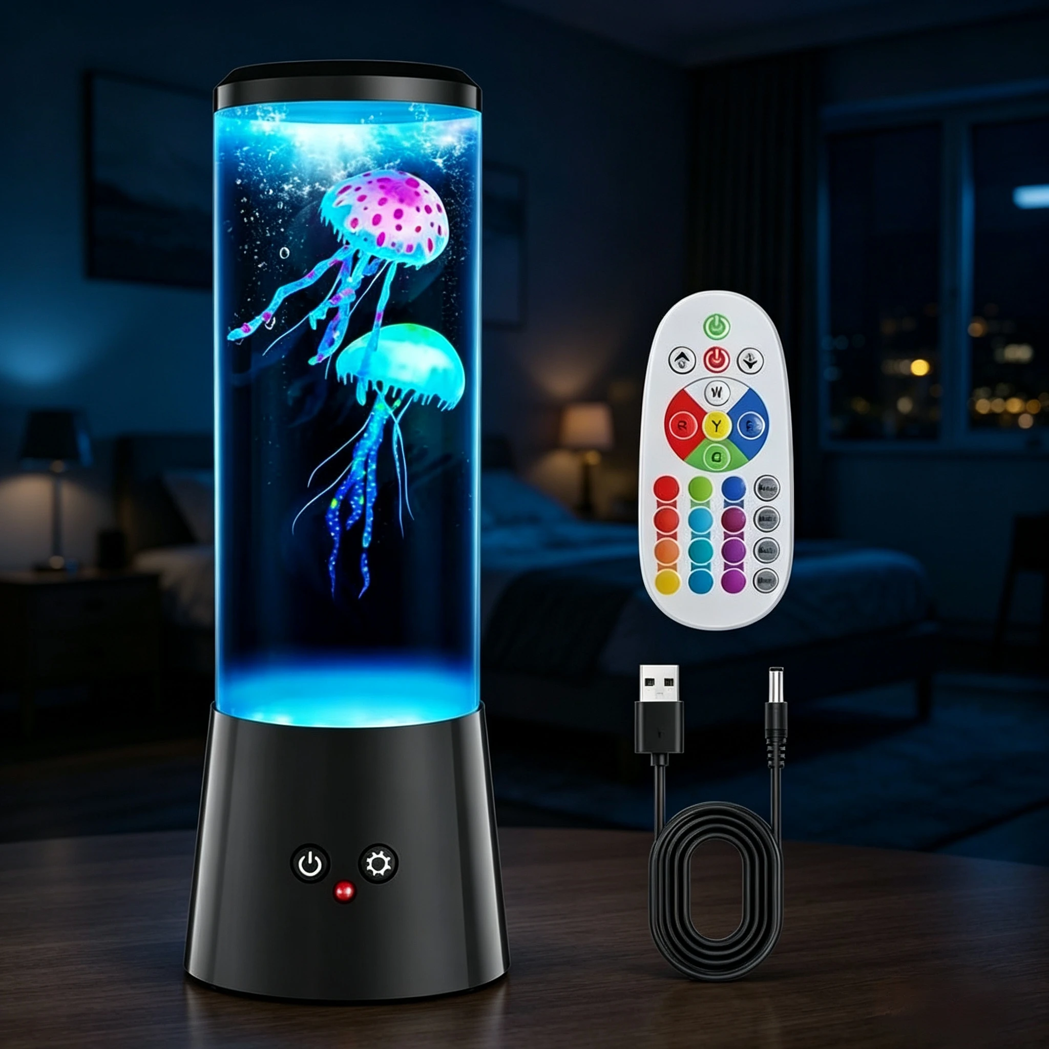 해파리 라바 램프, 수족관 해양 야간 조명, 7색 LED 해파리 무드 조명, 가정용 침실 데스크탑 장식 선물