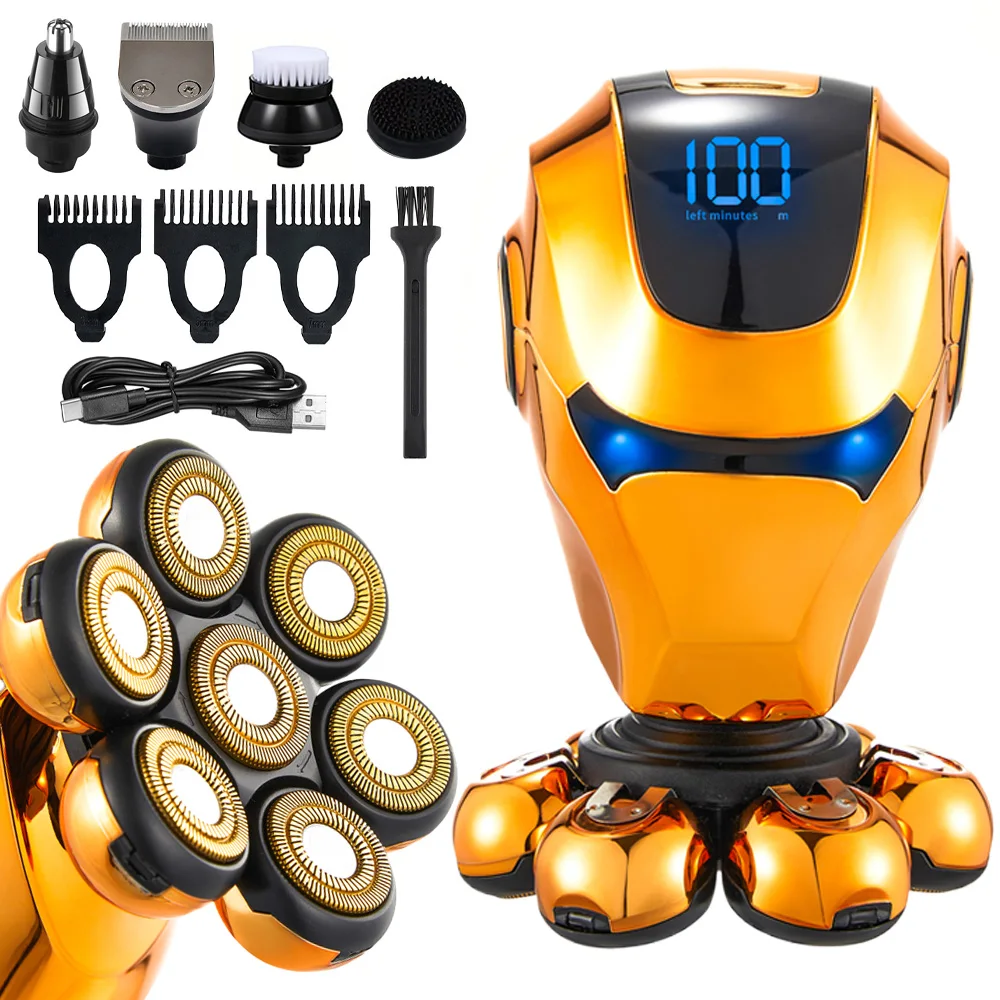 LED digital electric shaver set-nose hair trimmer, hair clipper, cleaning brush, exfoliating brush