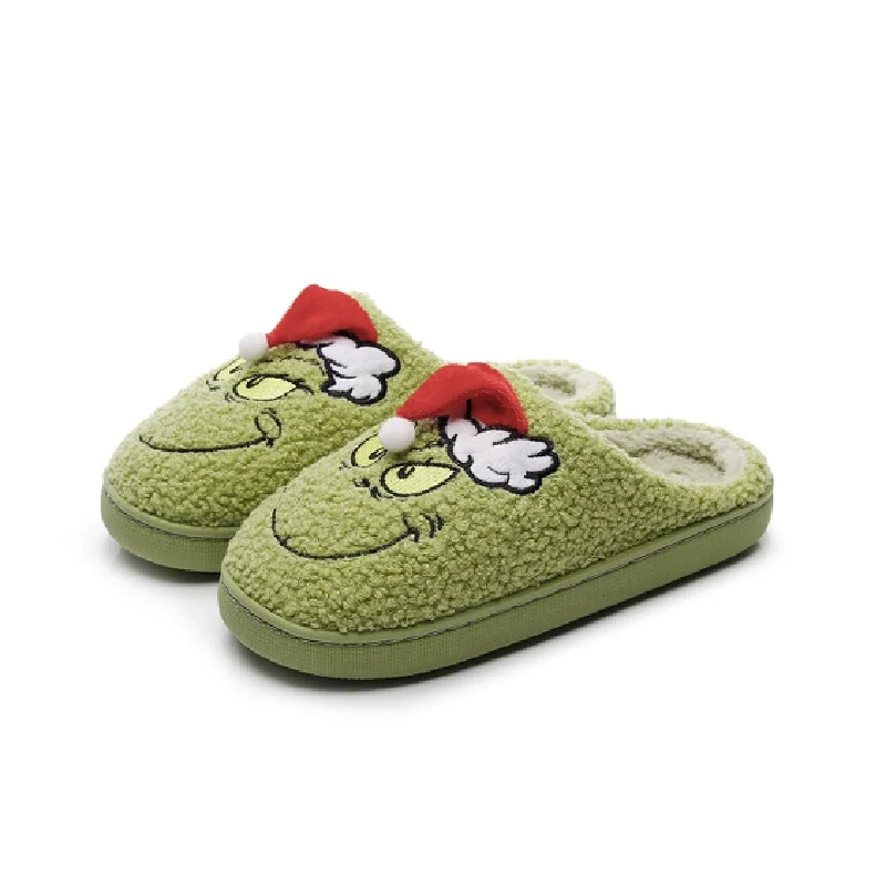 Christmas bestsellers Green furry monster slippers autumn and winter home slippers men's and women's soft-soled furry shoes Gift 2