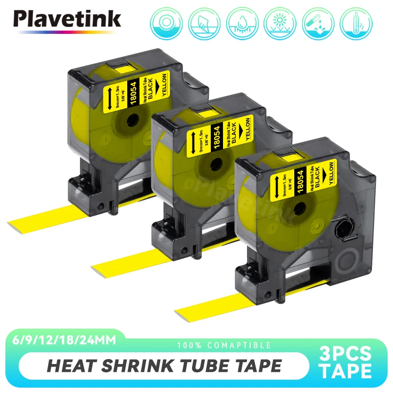 Plavetink 3Pk 18054 Compatibile Per Dymo Rhino Termorestringenti Etichetta Scrittore E Nastro Dymo Industriale 18051 18052 18053