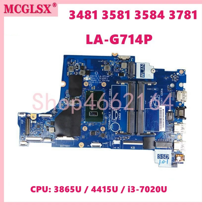 

LA-G714P With 3865U i3-7020U CPU Notebook Mainboard For Dell Vostro 3481 3581 3584 3781 Laptop Motherboard