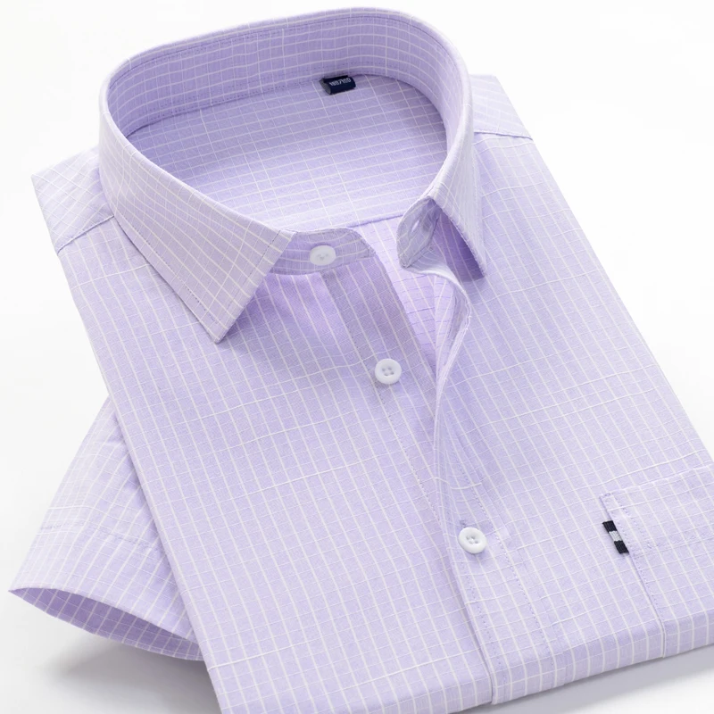 Men's Business Casual Loose Plaid Short-sleeved Shirt Summer Professional Office Large Size Shirt