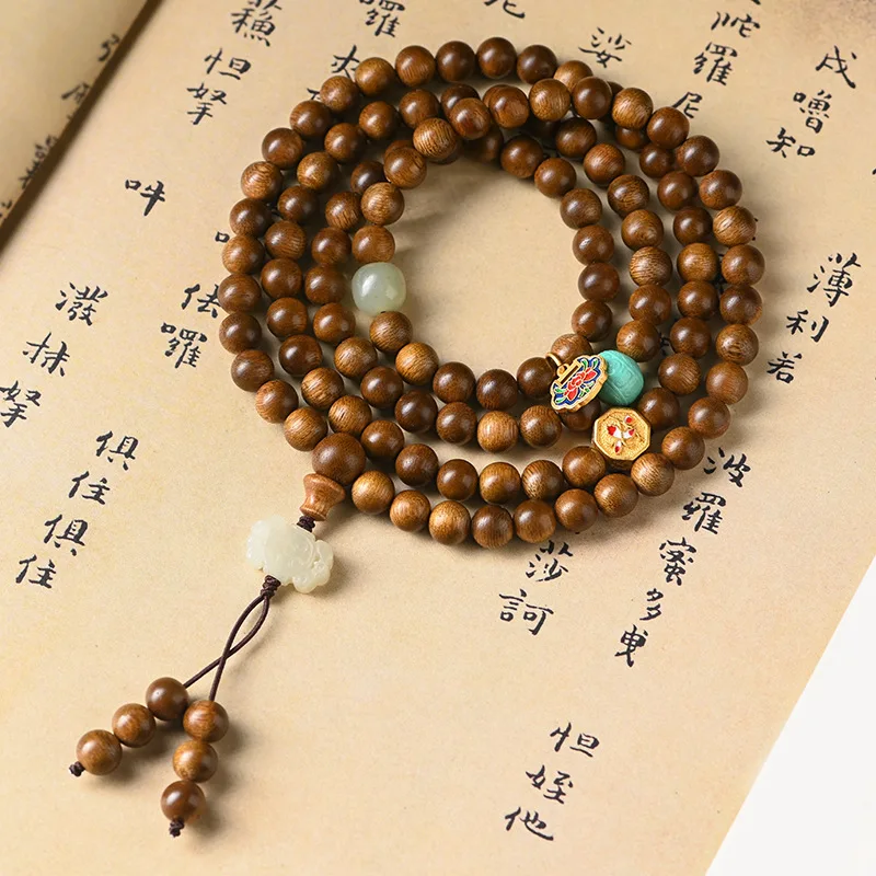 

Vietnam Hoi An agarwood bracelet 108 transshipment beads Buddhist beads bracelet 6 8 mm men women couples rosary necklace china
