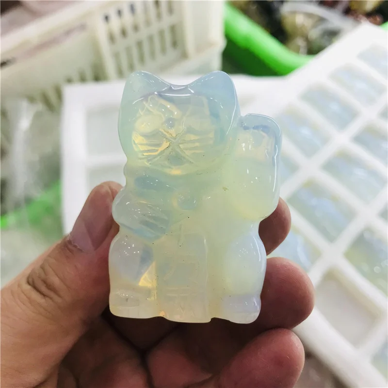 Natural crystal jade lucky fortune Cat Fortune Feng Shui statue Statue office decoration chakra healing stone statue decoration 6