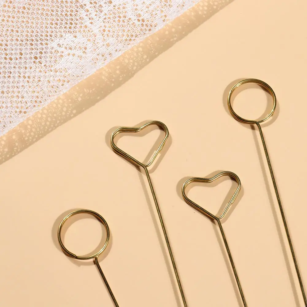 Greeting Card Holder Card Clip Stick Elegant Metal Greeting Place Holder Set for Wedding Party Heart Round Shape for Floral