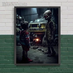 Chilling Horror Illustrations Art Poster Print - Brave Children Confront Terrifying Monsters Wall Canvas Home Decor - 13X18cm NoFrame (E)