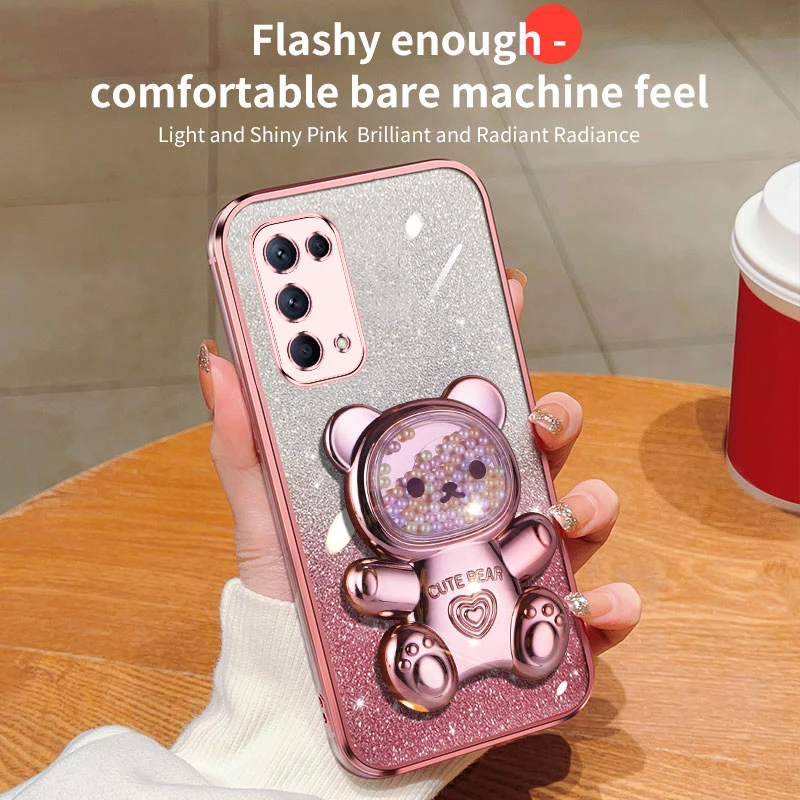Quicksand Bear Glitter Holder Phone Case On For Oppo 5 6 Pro 6pro Stand Cover Reno 4 4se 6z 5k 3 2 2z_voghion.com