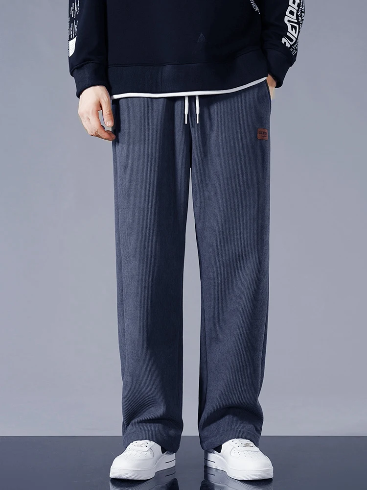 Winter Thick Warm Corduroy Sweatpants Men Fleece Liner Drawstring Straight Loose Track Pants Male Casual Fleece Thermal Trousers 2