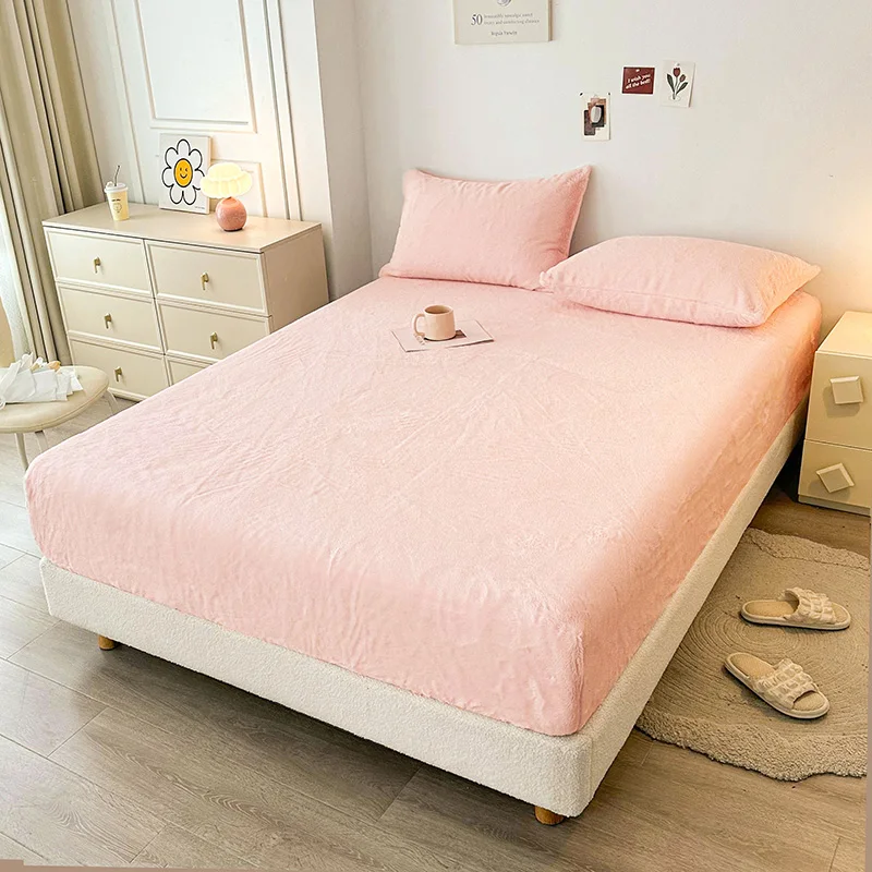 Thickened-Imitate-Rabbit-Hair-Fit-Sheet-Solid-Color-Bed-Cover-With ...